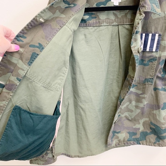 GAP Womens Green Camo Striped Military Style Shacket Jacket Pockets Button Front - Picture 13 of 13